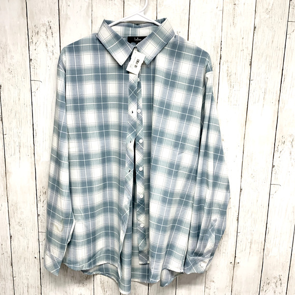 Lulus Shirt Women Size M Button Down Long Sleeve Blue Plaid Polyester Western - Picture 1 of 5
